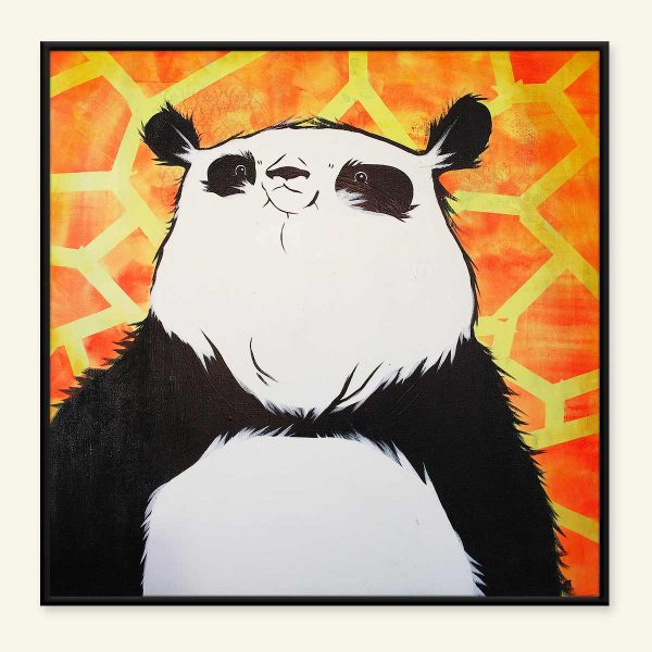 Panda maleri på gul baggrund af Kamilla Ruus