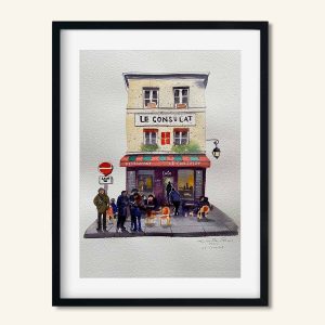 Akvarel maleri Le Consulat Café i Paris