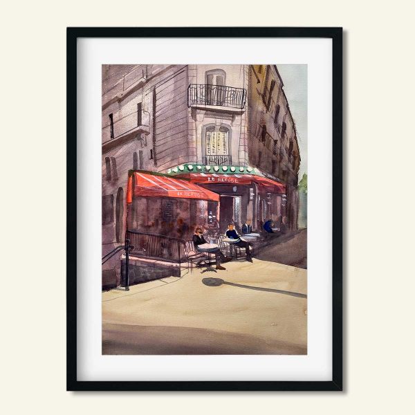 Akvarel Le Refuge Paris Café maleri af Kamilla Ruus