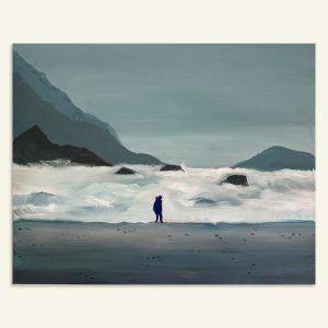 Maleri af sort sandstrand på Island