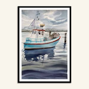 Kamilla Ruus maleri af fiskekutter fra Frederiksværk havn