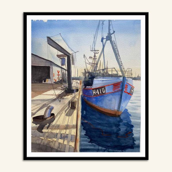 Maleri af fiskekutter H410 fra Hundested havn