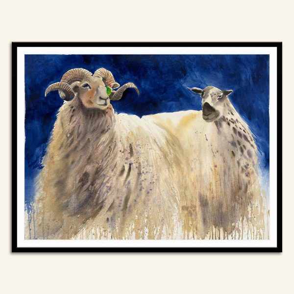 Akvarel maleri med to får af Kamilla Ruus