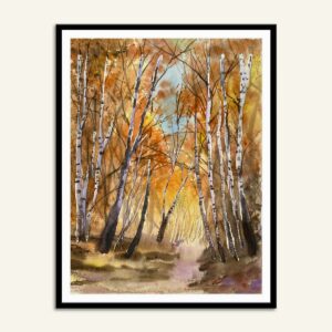 Efterår i skoven maleri af Kamilla Ruus