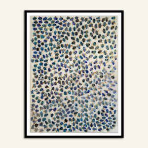 56 x 76 maleri med blå insekter med guld vinger af Kamilla Ruus