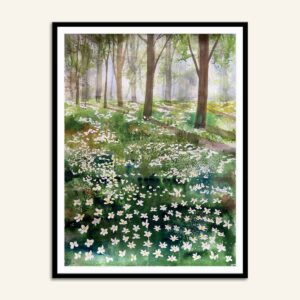 Maleri af anemoner i skoven nr. 1 af Kamilla Ruus